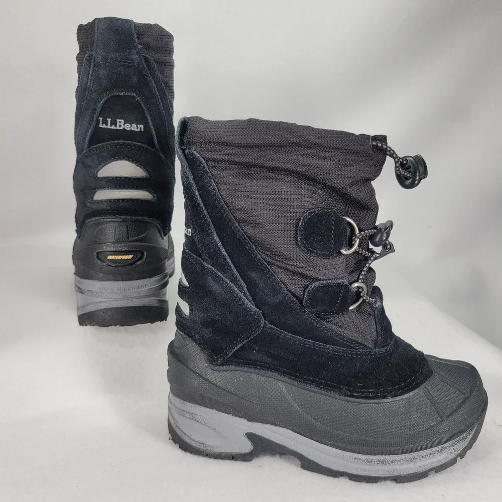 LL BEAN‎ Boots Kids 11 Insulated Snow Boots Waterproof Black Suede Ski Snow Shoe